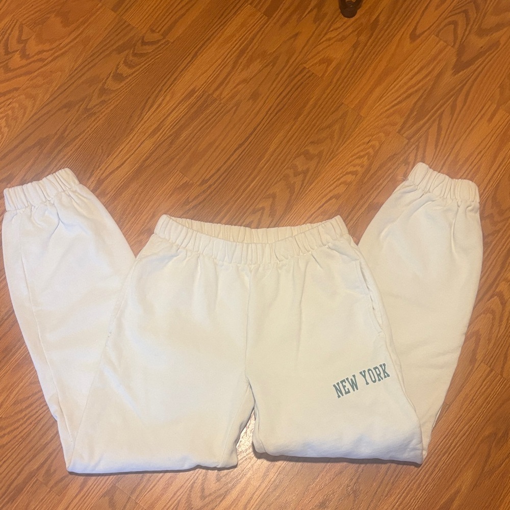 Brandy Melville White Joggers with New York Print